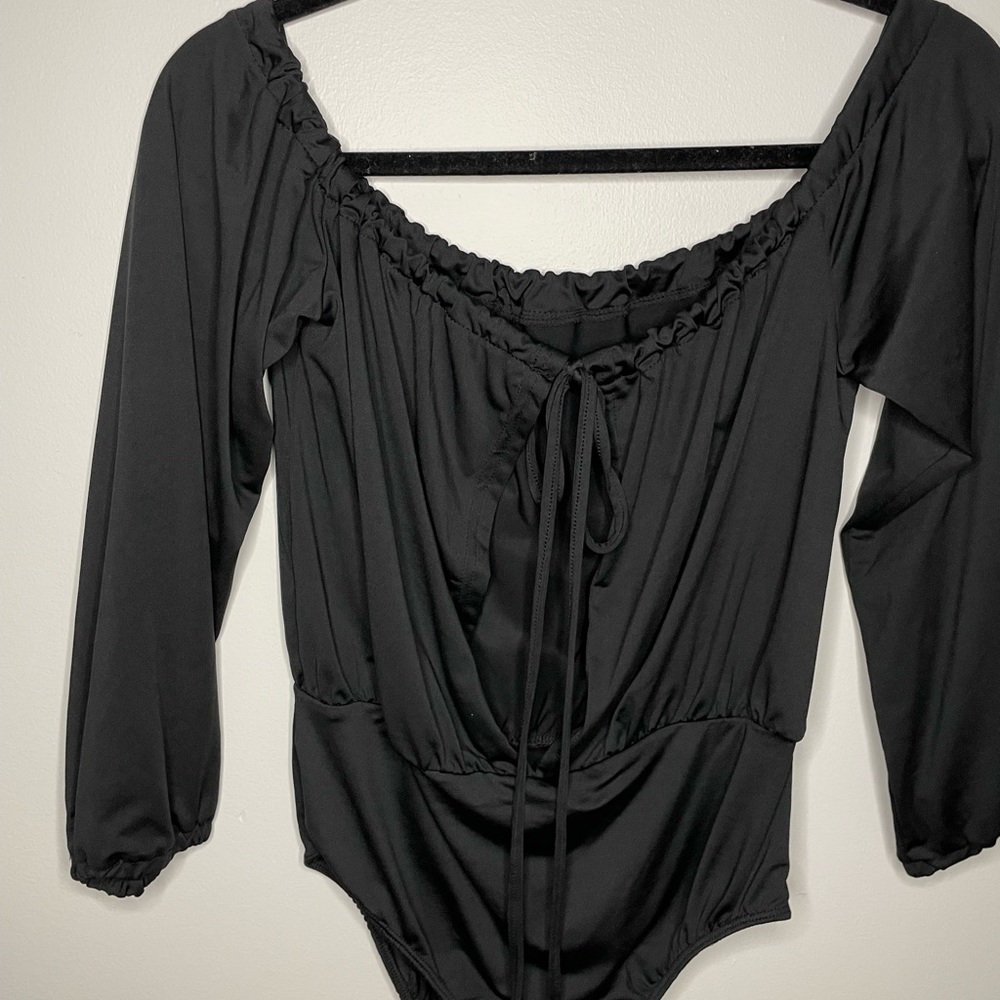 Off the shoulder black bodysuit